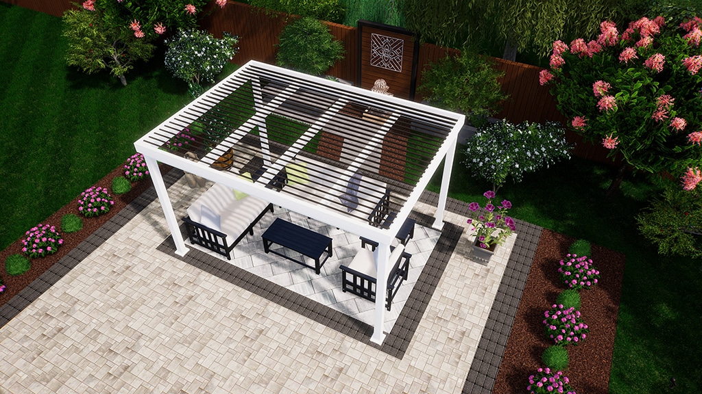 Pergola, Free Standing, Roma Columns, White, Bronze, Daytime