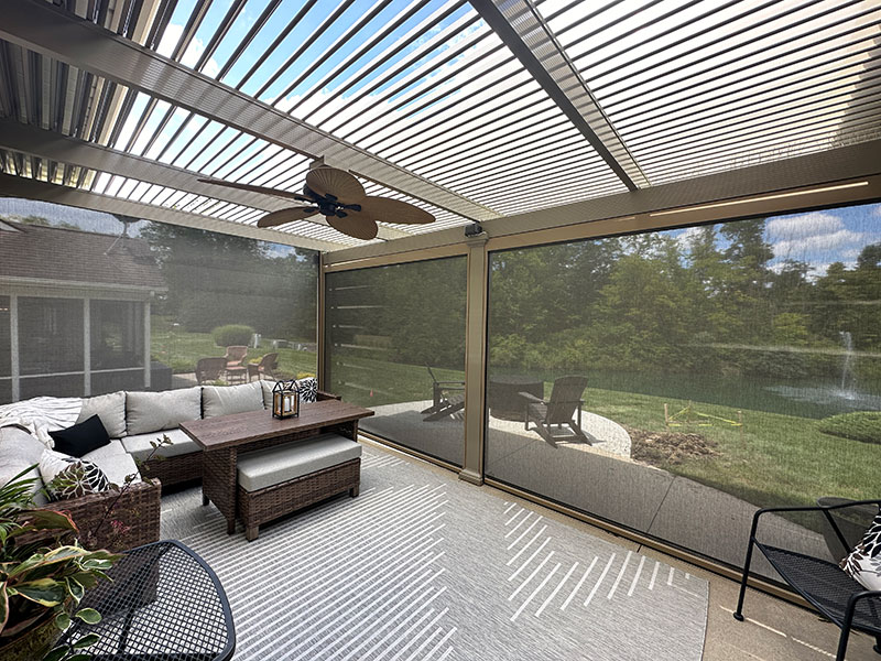Pergola, Attached, Florentine Columns, Sandstone, Interior View, Daytime