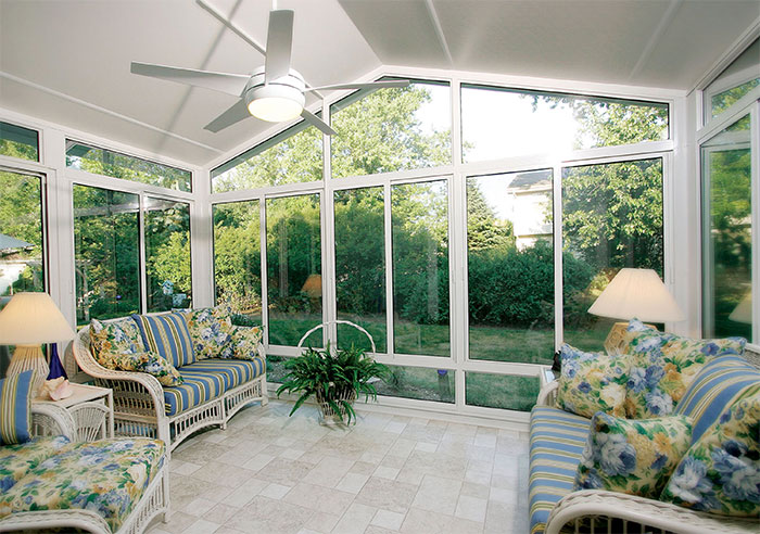 Vista View Sunroom, Cathedral Roof, Vistaview Walls, Upper Transoms, Lower Transoms, White, Signature Wall System